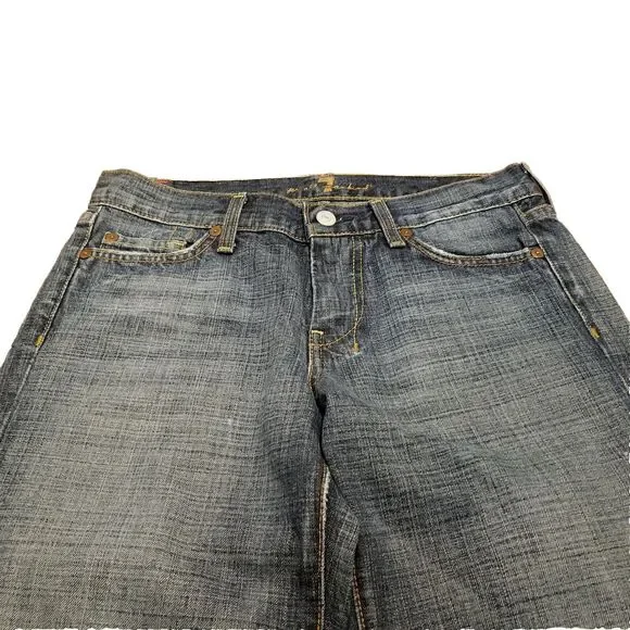 7 For All Mankind Dojo Jeans Women 28 Flare Dark Blue Fade Made In USA (30x28.5) - Picture 2 of 5